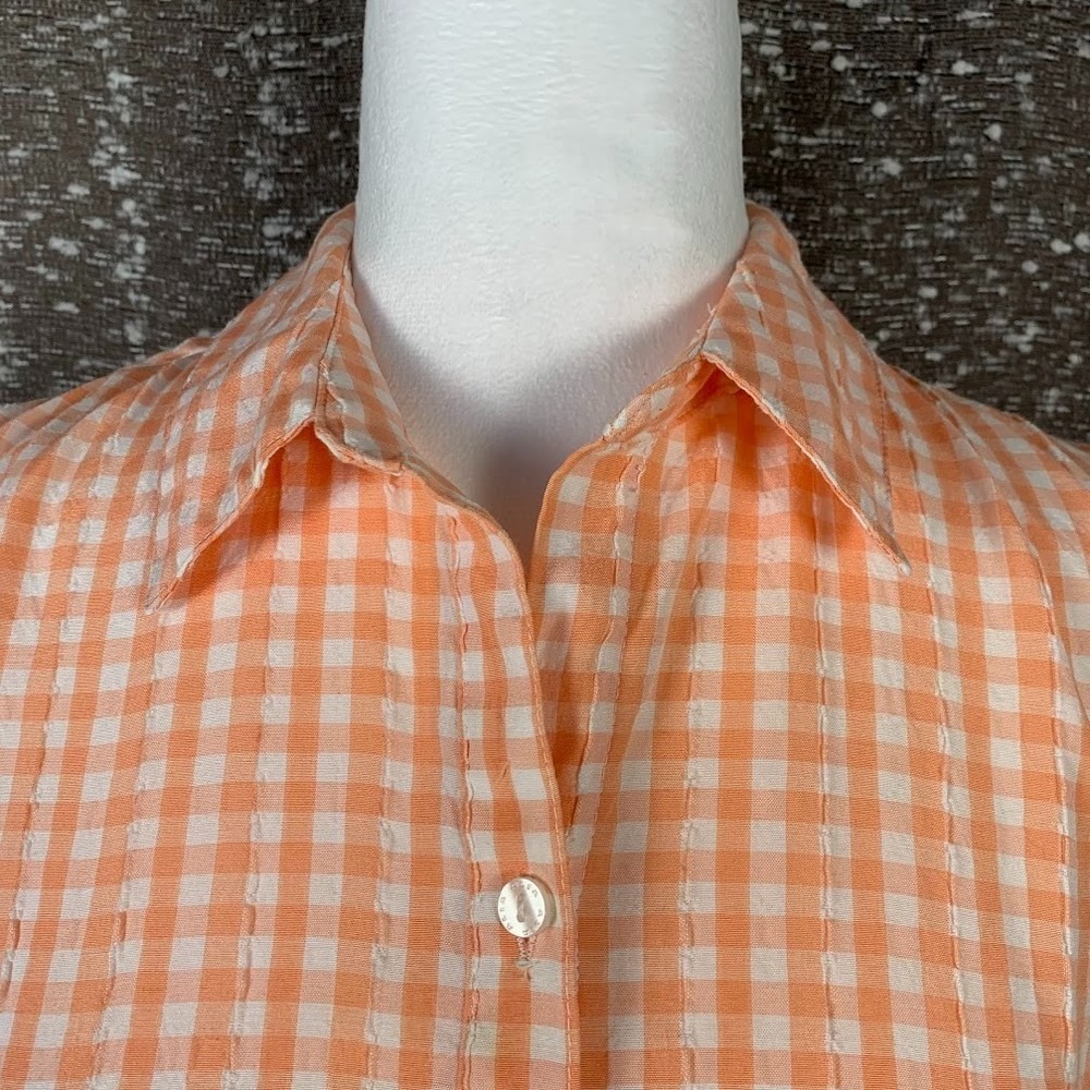 Vintage Alia Plaid Peach Button Up Collared Shirt Women's 10 - Picture 2 of 8
